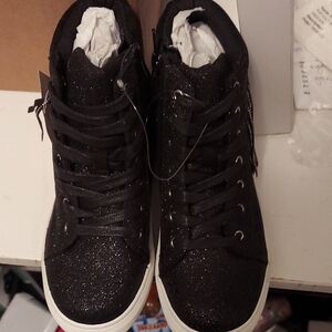 Black Glitter High-Top Sneakers